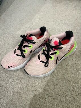 Nike Pink Mesh Running Shoes with Neon Accents